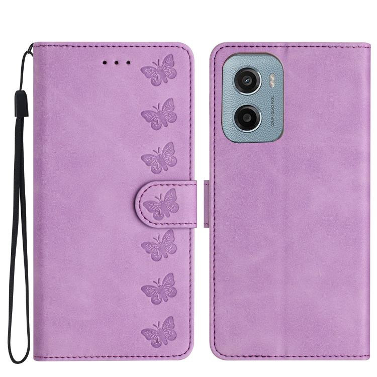 Seven Butterflies Embossed Leather Phone Case, For Motorola Moto E15, For Motorola Moto G05, For Motorola Moto G15, For Motorola Edge 50 5G