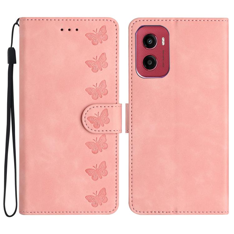 Seven Butterflies Embossed Leather Phone Case, For Motorola Moto E15, For Motorola Moto G05, For Motorola Moto G15, For Motorola Edge 50 5G