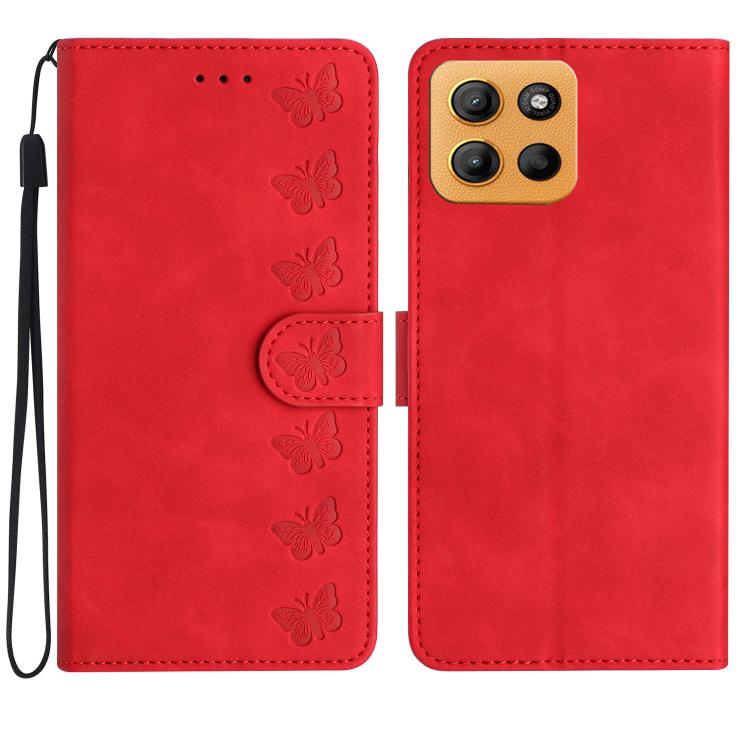 Seven Butterflies Embossed Leather Phone Case, For Motorola Moto E15, For Motorola Moto G05, For Motorola Moto G15, For Motorola Edge 50 5G