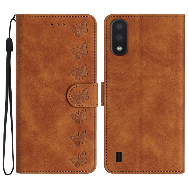 Seven Butterflies Embossed Leather Phone Case, For Samsung Galaxy A05, For Samsung Galaxy A10 / M10, For Samsung Galaxy A12 5G, For Samsung Galaxy A13 4G