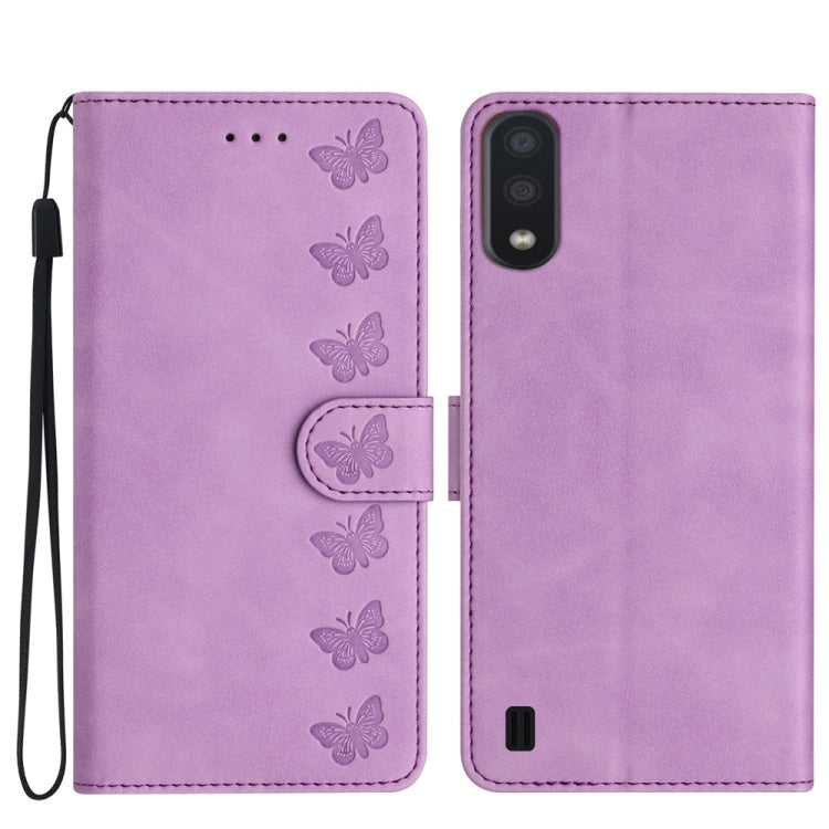 Seven Butterflies Embossed Leather Phone Case, For Samsung Galaxy A05, For Samsung Galaxy A10 / M10, For Samsung Galaxy A12 5G, For Samsung Galaxy A13 4G