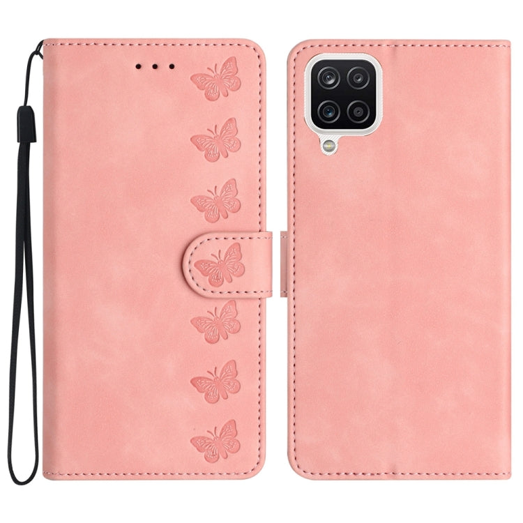 Seven Butterflies Embossed Leather Phone Case, For Samsung Galaxy A05, For Samsung Galaxy A10 / M10, For Samsung Galaxy A12 5G, For Samsung Galaxy A13 4G