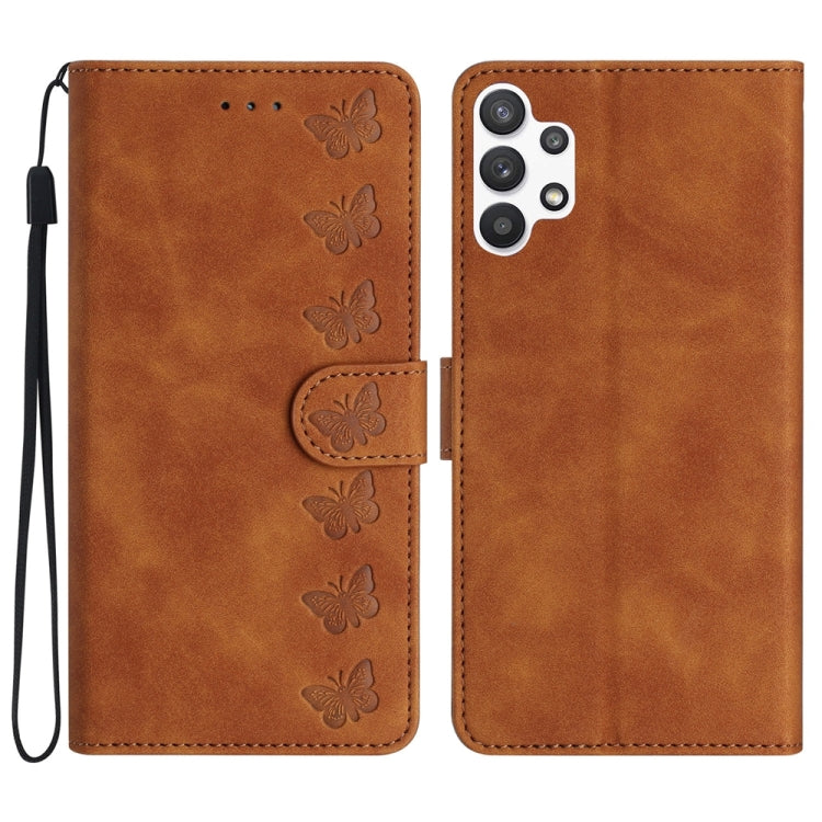Seven Butterflies Embossed Leather Phone Case, For Samsung Galaxy A05, For Samsung Galaxy A10 / M10, For Samsung Galaxy A12 5G, For Samsung Galaxy A13 4G