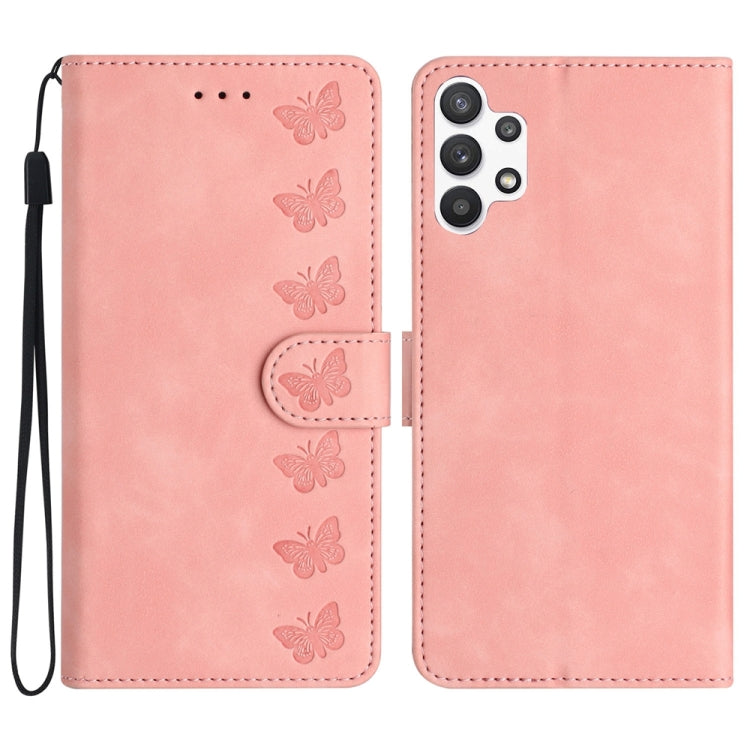 Seven Butterflies Embossed Leather Phone Case, For Samsung Galaxy A05, For Samsung Galaxy A10 / M10, For Samsung Galaxy A12 5G, For Samsung Galaxy A13 4G