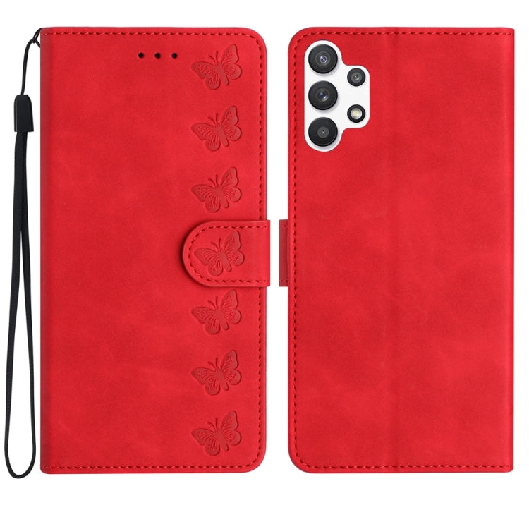 Seven Butterflies Embossed Leather Phone Case, For Samsung Galaxy A05, For Samsung Galaxy A10 / M10, For Samsung Galaxy A12 5G, For Samsung Galaxy A13 4G