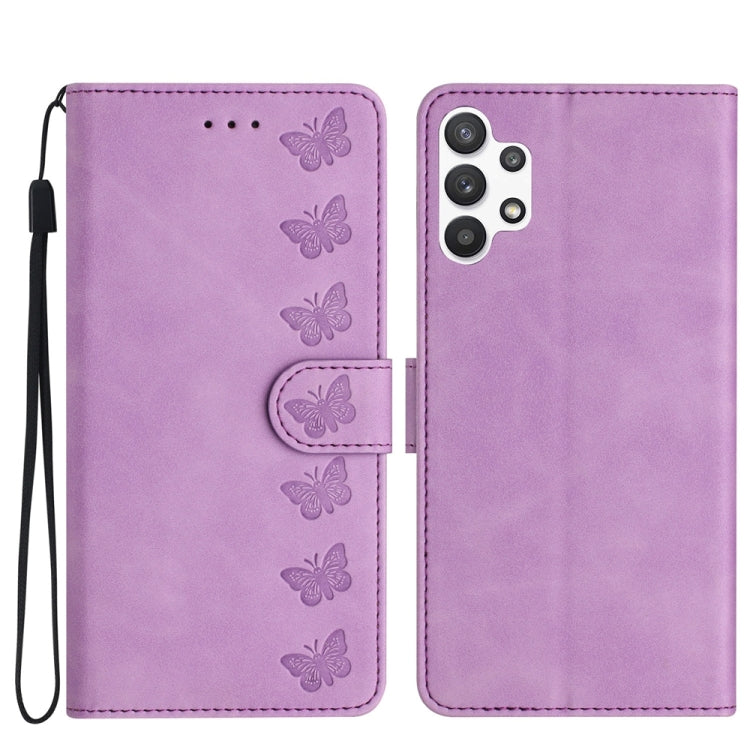 Seven Butterflies Embossed Leather Phone Case, For Samsung Galaxy A05, For Samsung Galaxy A10 / M10, For Samsung Galaxy A12 5G, For Samsung Galaxy A13 4G