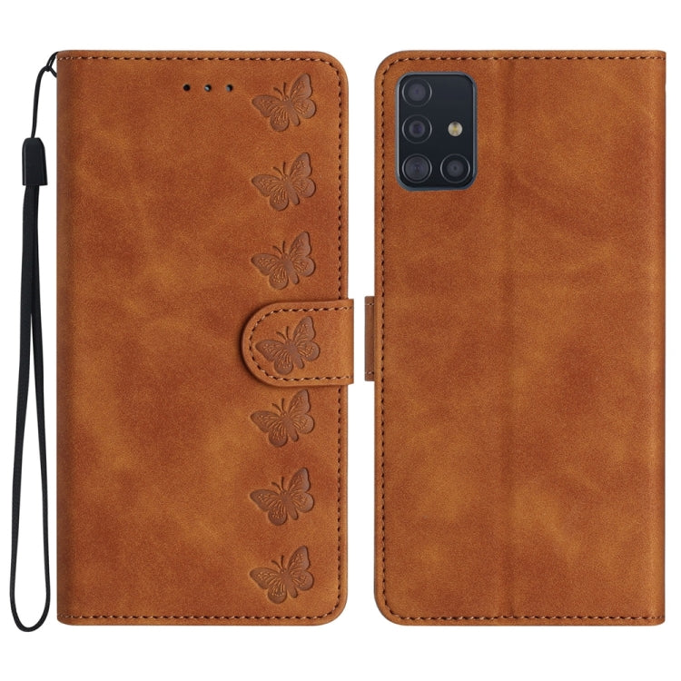 Seven Butterflies Embossed Leather Phone Case, For Samsung Galaxy A41, For Samsung Galaxy A42 5G, For Samsung Galaxy A50, For Samsung Galaxy A51