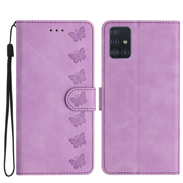 Seven Butterflies Embossed Leather Phone Case, For Samsung Galaxy A41, For Samsung Galaxy A42 5G, For Samsung Galaxy A50, For Samsung Galaxy A51