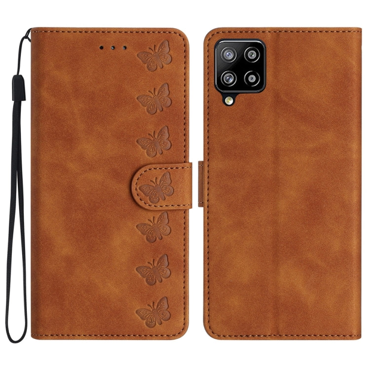 Seven Butterflies Embossed Leather Phone Case, For Samsung Galaxy M32, For Samsung Galaxy M52 5G, For Samsung Galaxy M53