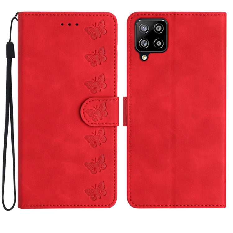 Seven Butterflies Embossed Leather Phone Case, For Samsung Galaxy M32, For Samsung Galaxy M52 5G, For Samsung Galaxy M53