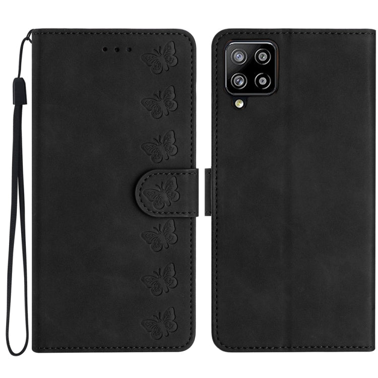 Seven Butterflies Embossed Leather Phone Case, For Samsung Galaxy M32, For Samsung Galaxy M52 5G, For Samsung Galaxy M53