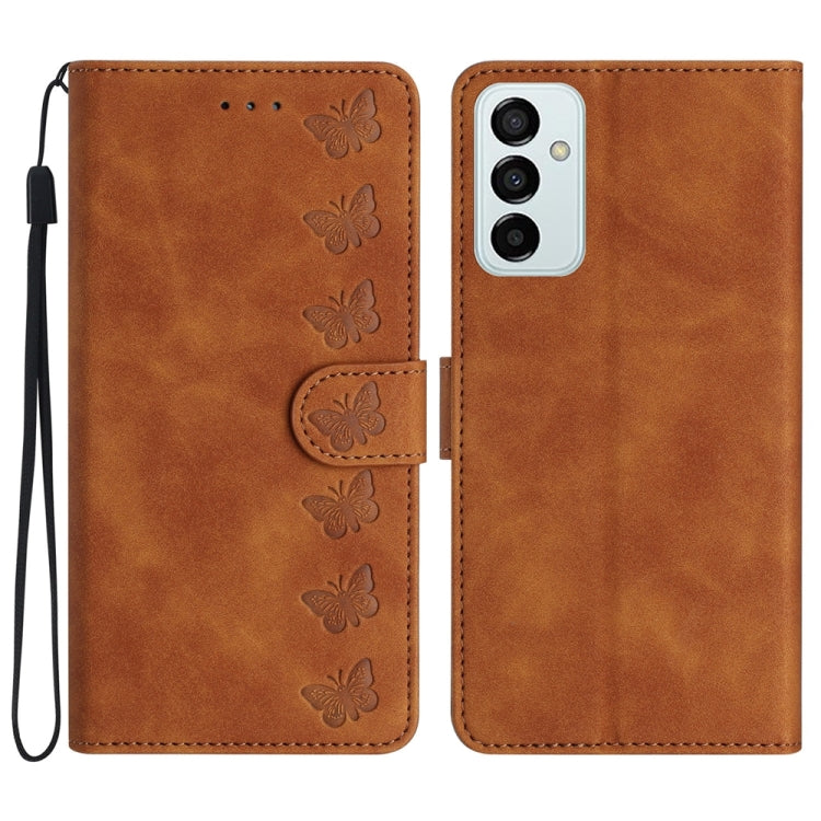 Seven Butterflies Embossed Leather Phone Case, For Samsung Galaxy M32, For Samsung Galaxy M52 5G, For Samsung Galaxy M53