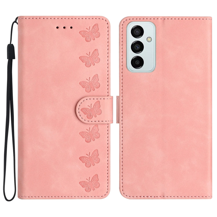 Seven Butterflies Embossed Leather Phone Case, For Samsung Galaxy M32, For Samsung Galaxy M52 5G, For Samsung Galaxy M53