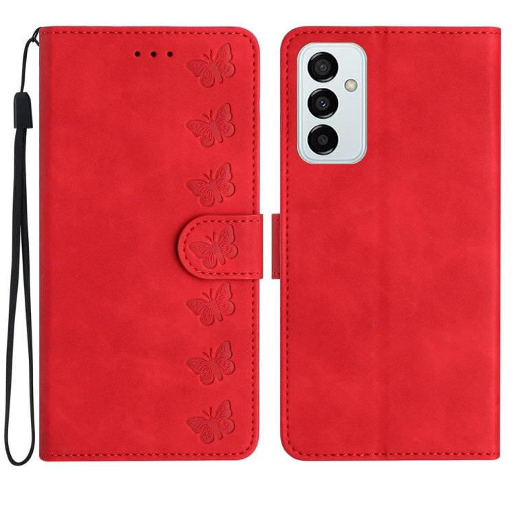 Seven Butterflies Embossed Leather Phone Case, For Samsung Galaxy M32, For Samsung Galaxy M52 5G, For Samsung Galaxy M53