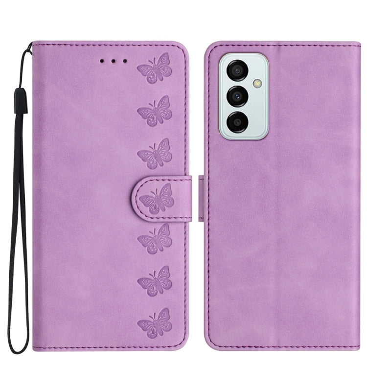 Seven Butterflies Embossed Leather Phone Case, For Samsung Galaxy M32, For Samsung Galaxy M52 5G, For Samsung Galaxy M53
