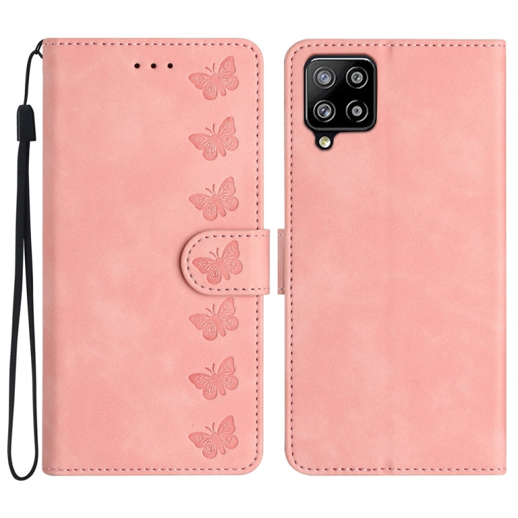 Seven Butterflies Embossed Leather Phone Case, For Samsung Galaxy M32, For Samsung Galaxy M52 5G, For Samsung Galaxy M53