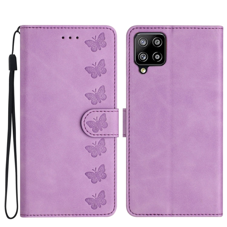 Seven Butterflies Embossed Leather Phone Case, For Samsung Galaxy M32, For Samsung Galaxy M52 5G, For Samsung Galaxy M53