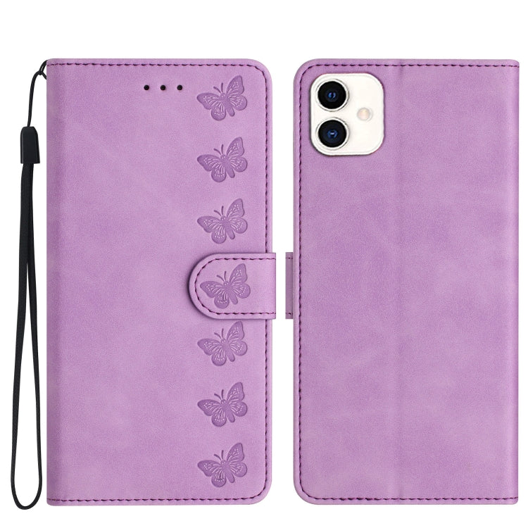 Seven Butterflies Embossed Leather Phone Case, For Samsung Galaxy A05, For Samsung Galaxy A10 / M10, For Samsung Galaxy A12 5G, For Samsung Galaxy A13 4G