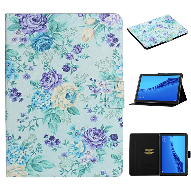 Flower Pattern Horizontal Flip Leather Case with Card Slots & Holder, For Huawei MediaPad M5 lite 10.1, For Huawei MediaPad T5, For Lenovo Tab M10, For Lenovo Tab M10 Plus