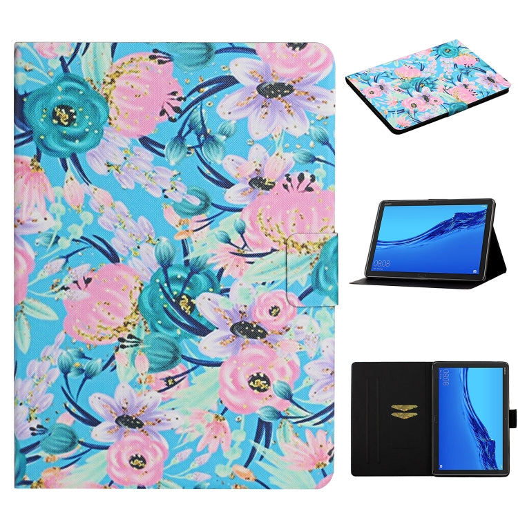 Flower Pattern Horizontal Flip Leather Case with Card Slots & Holder, For Huawei MediaPad M5 lite 10.1, For Huawei MediaPad T5, For Lenovo Tab M10, For Lenovo Tab M10 Plus