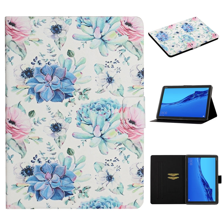 Flower Pattern Horizontal Flip Leather Case with Card Slots & Holder, For Huawei MediaPad M5 lite 10.1, For Huawei MediaPad T5, For Lenovo Tab M10, For Lenovo Tab M10 Plus