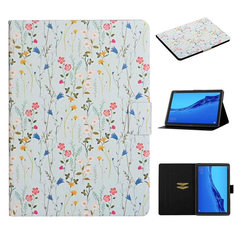 Flower Pattern Horizontal Flip Leather Case with Card Slots & Holder, For Huawei MediaPad M5 lite 10.1, For Huawei MediaPad T5, For Lenovo Tab M10, For Lenovo Tab M10 Plus