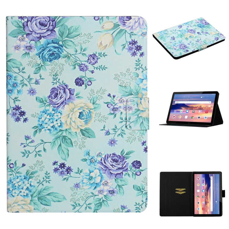 Flower Pattern Horizontal Flip Leather Case with Card Slots & Holder, For Huawei MediaPad M5 lite 10.1, For Huawei MediaPad T5, For Lenovo Tab M10, For Lenovo Tab M10 Plus