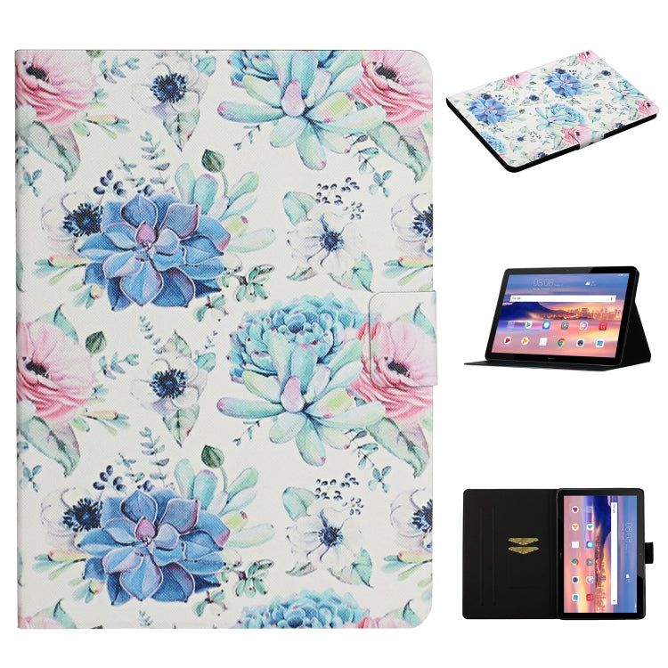 Flower Pattern Horizontal Flip Leather Case with Card Slots & Holder, For Huawei MediaPad M5 lite 10.1, For Huawei MediaPad T5, For Lenovo Tab M10, For Lenovo Tab M10 Plus