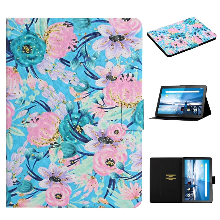 Flower Pattern Horizontal Flip Leather Case with Card Slots & Holder, For Huawei MediaPad M5 lite 10.1, For Huawei MediaPad T5, For Lenovo Tab M10, For Lenovo Tab M10 Plus