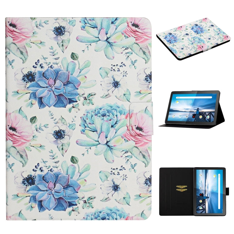 Flower Pattern Horizontal Flip Leather Case with Card Slots & Holder, For Huawei MediaPad M5 lite 10.1, For Huawei MediaPad T5, For Lenovo Tab M10, For Lenovo Tab M10 Plus