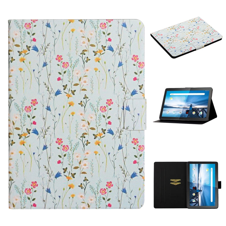 Flower Pattern Horizontal Flip Leather Case with Card Slots & Holder, For Huawei MediaPad M5 lite 10.1, For Huawei MediaPad T5, For Lenovo Tab M10, For Lenovo Tab M10 Plus