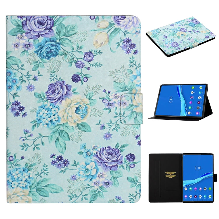 Flower Pattern Horizontal Flip Leather Case with Card Slots & Holder, For Huawei MediaPad M5 lite 10.1, For Huawei MediaPad T5, For Lenovo Tab M10, For Lenovo Tab M10 Plus