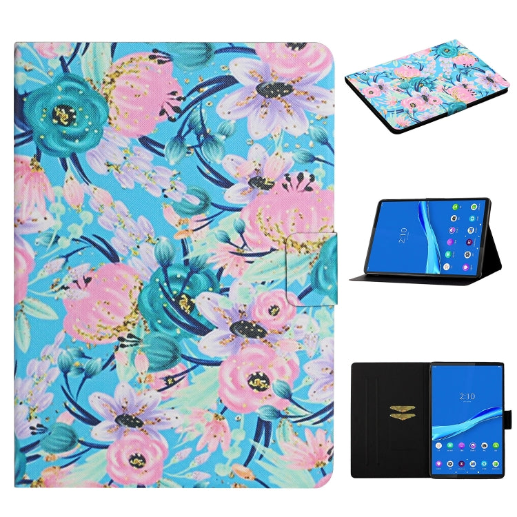 Flower Pattern Horizontal Flip Leather Case with Card Slots & Holder, For Huawei MediaPad M5 lite 10.1, For Huawei MediaPad T5, For Lenovo Tab M10, For Lenovo Tab M10 Plus