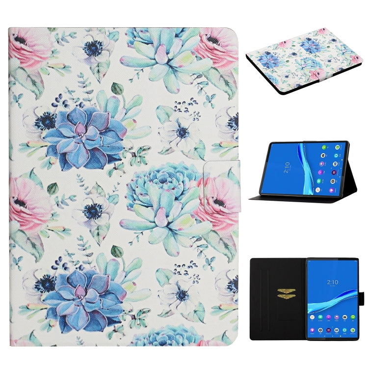 Flower Pattern Horizontal Flip Leather Case with Card Slots & Holder, For Huawei MediaPad M5 lite 10.1, For Huawei MediaPad T5, For Lenovo Tab M10, For Lenovo Tab M10 Plus