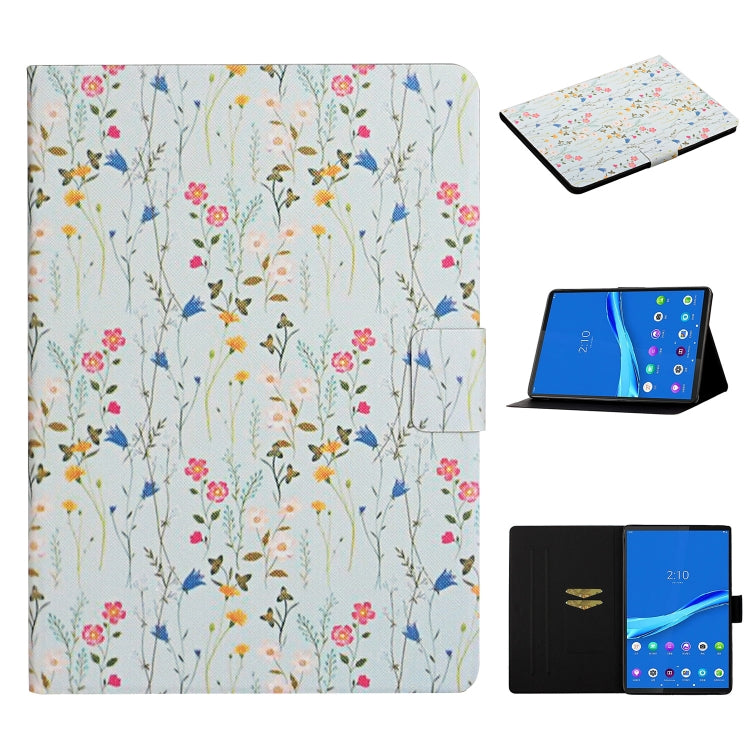 Flower Pattern Horizontal Flip Leather Case with Card Slots & Holder, For Huawei MediaPad M5 lite 10.1, For Huawei MediaPad T5, For Lenovo Tab M10, For Lenovo Tab M10 Plus