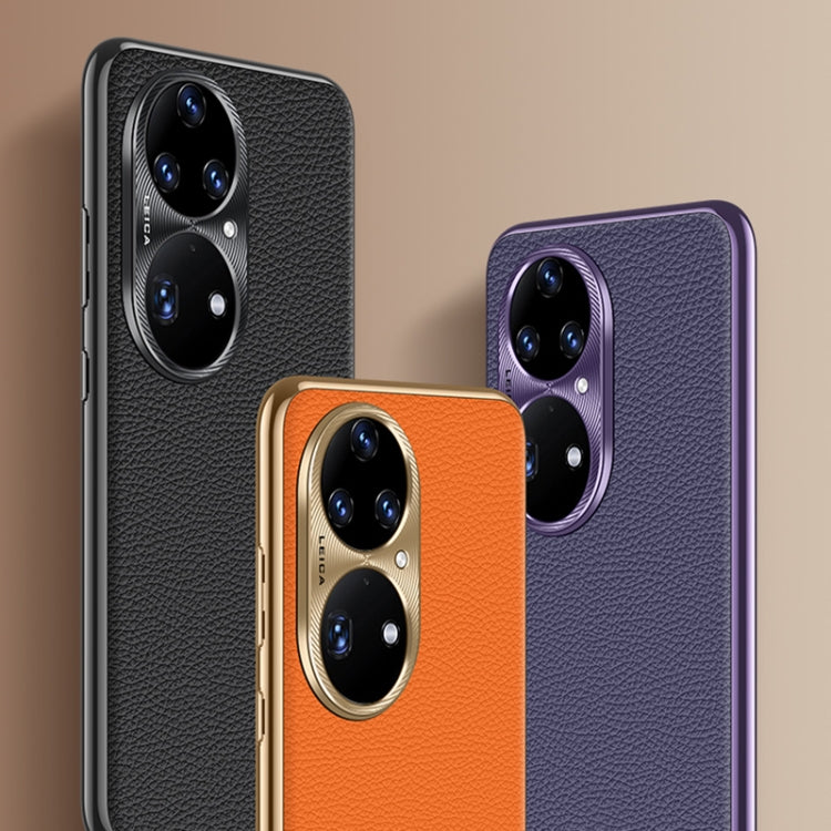 Litchi Texture Genuine Leather Phone Case, For Huawei Mate 60, For Huawei Mate 60 Pro