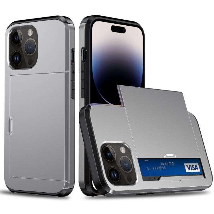 Shockproof Armor Phone Case with Slide Card Slot, For iPhone 15 Pro Max, For iPhone 15 Pro
