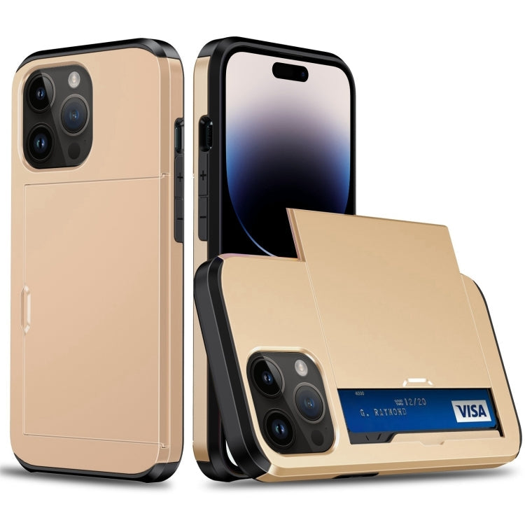 Shockproof Armor Phone Case with Slide Card Slot, For iPhone 15 Pro Max, For iPhone 15 Pro