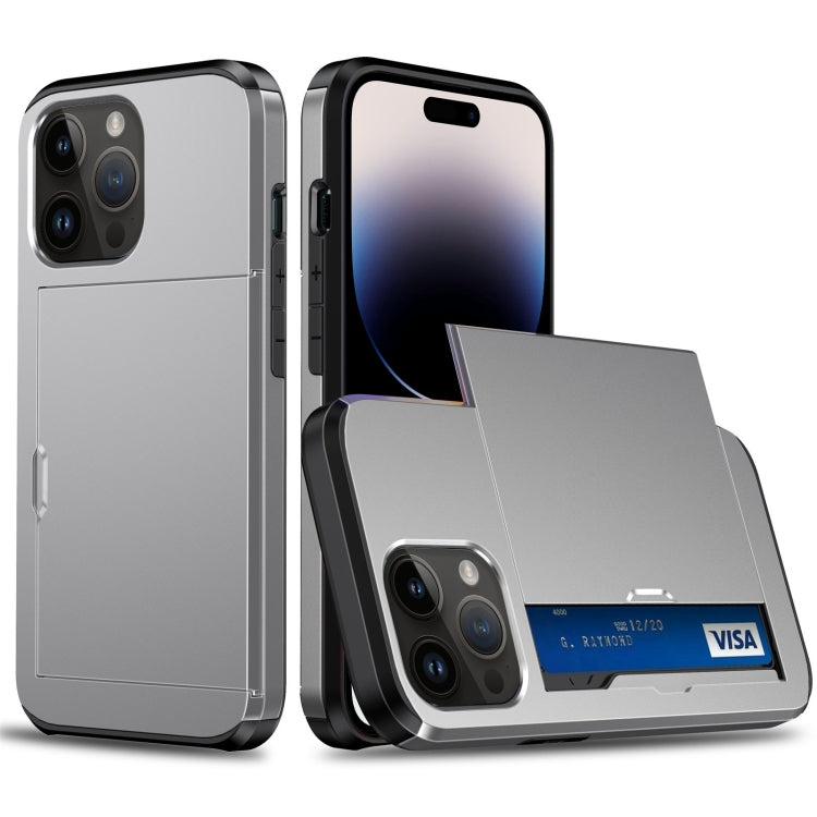 Shockproof Armor Phone Case with Slide Card Slot, For iPhone 15 Pro Max, For iPhone 15 Pro