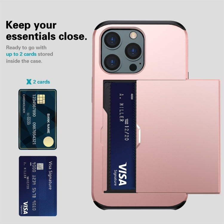 Shockproof Armor Phone Case with Slide Card Slot, For iPhone 15 Pro Max, For iPhone 15 Pro