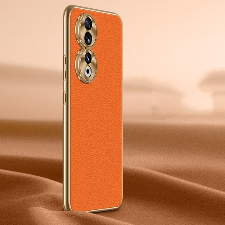 Litchi Texture Genuine Leather Phone Case, For Honor 90 Pro, For Honor 90