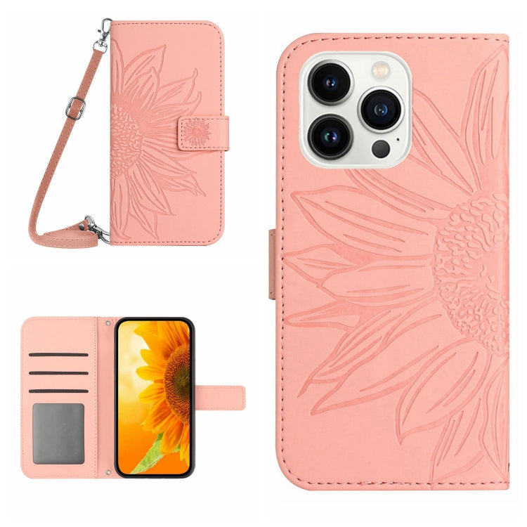 Skin Feel Sun Flower Embossed Flip Leather Phone Case with Lanyard, For iPhone Air, For iPhone 16 Pro Max