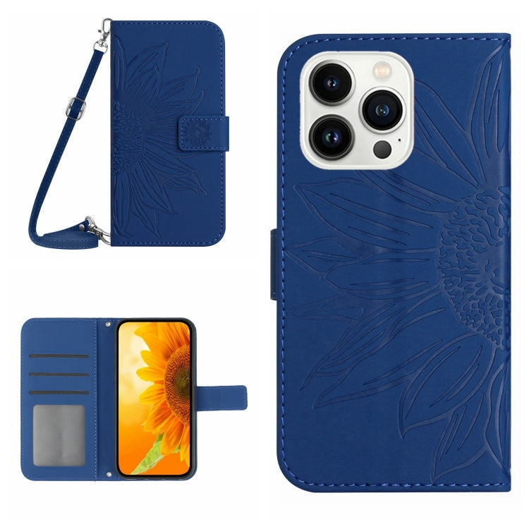 Skin Feel Sun Flower Embossed Flip Leather Phone Case with Lanyard, For iPhone Air, For iPhone 16 Pro Max