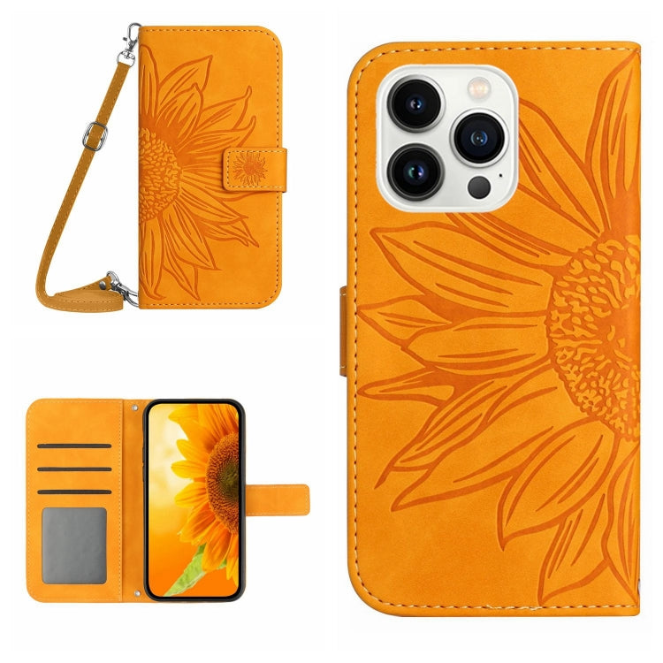 Skin Feel Sun Flower Embossed Flip Leather Phone Case with Lanyard, For iPhone Air, For iPhone 16 Pro Max