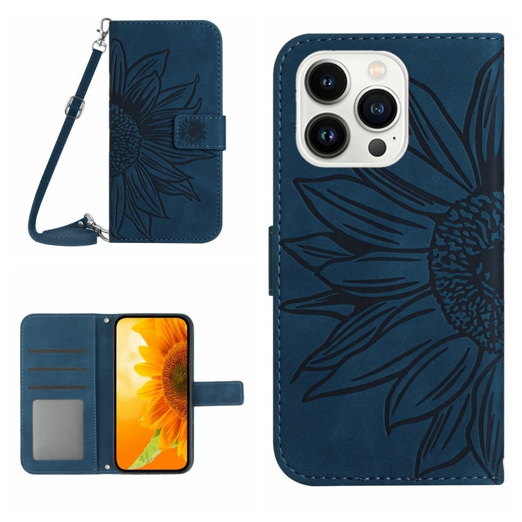 Skin Feel Sun Flower Embossed Flip Leather Phone Case with Lanyard, For iPhone Air, For iPhone 16 Pro Max