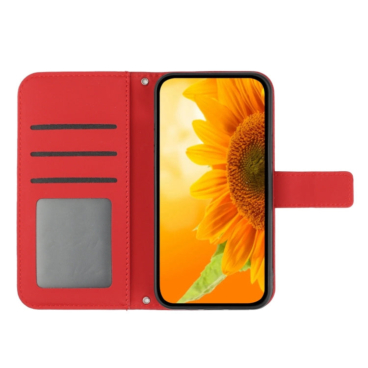 Skin Feel Sun Flower Embossed Flip Leather Phone Case with Lanyard, For iPhone 16, For iPhone 15 Pro Max