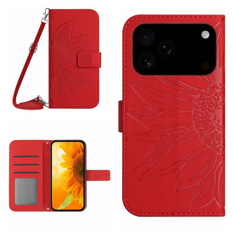 Skin Feel Sun Flower Embossed Flip Leather Phone Case with Lanyard, For iPhone 17 Pro, For iPhone 17
