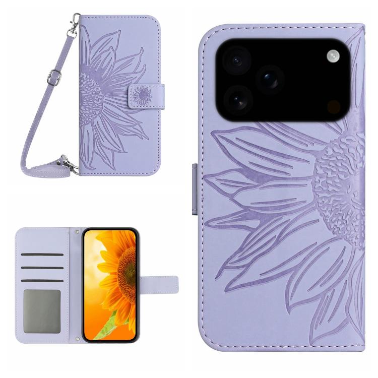Skin Feel Sun Flower Embossed Flip Leather Phone Case with Lanyard, For iPhone 17 Pro, For iPhone 17