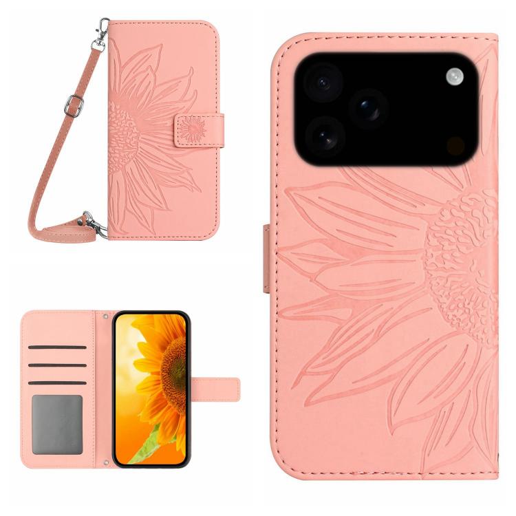 Skin Feel Sun Flower Embossed Flip Leather Phone Case with Lanyard, For iPhone 17 Pro, For iPhone 17