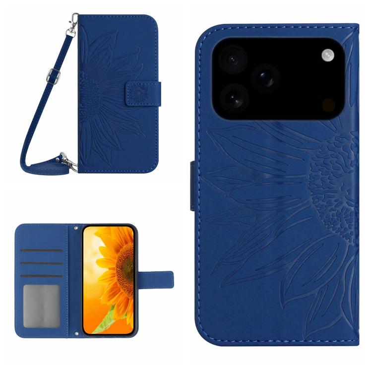 Skin Feel Sun Flower Embossed Flip Leather Phone Case with Lanyard, For iPhone 17 Pro, For iPhone 17